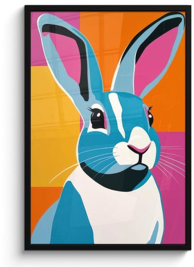 Poster in lijst - Fotolijst 60x90 cm - Posters - Haas - Kleurvakken - Oren - Roze - Posterlijst zwart - Decoratie - Wanddecoratie woonkamer - Muurdecoratie slaapkamer