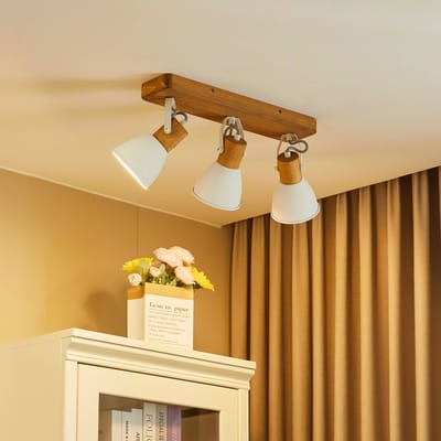 Lindby - buitenspot - 3lichts - Metaal, dennenhout - H: 24 cm - E14 - Licht hout, wit