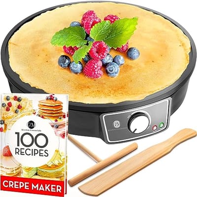 Pannenkoek Bakplaat - Crêpe Maker met 100 Recepten, Beslagverspreider en Houten Spatel