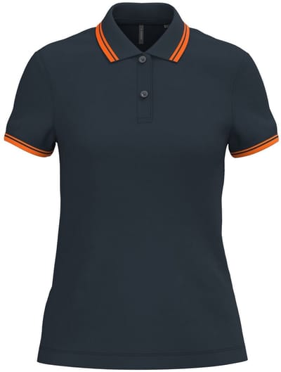 Kariban Gestreepte damespolo korte mouwen K273 - Navy / Orange - L