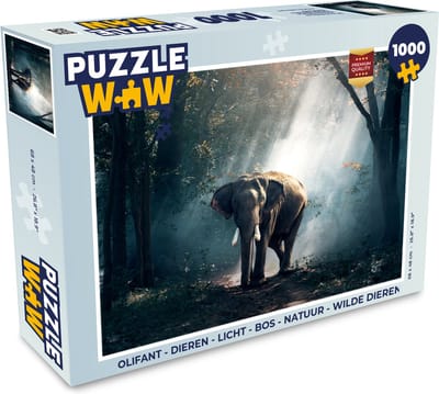 Puzzel Olifant - Dieren - Licht - Bos - Natuur - Wilde dieren - Legpuzzel - Puzzel 1000 stukjes volwassenen