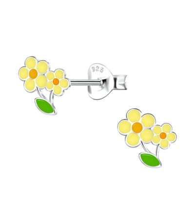 Kinderoorbellen Bloemetjes Geel - Zilver