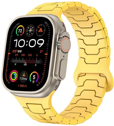 By Qubix - Geschikt voor Apple Watch bandje - Dragon scale siliconen band - Geel - Geschikt voor Apple Watch 44 mm / 45 mm / 46 mm / 49 mm (Ultra 1,2 en 3)