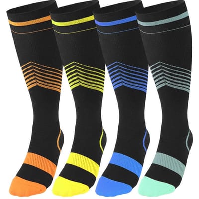 4 Paires Chaussettes de Compression pour Hommes et Femmes Chaussettes Montantes Rayées Chaussettes de Sport pour Athlétisme Extérieur Randonnée Course Cyclisme gray