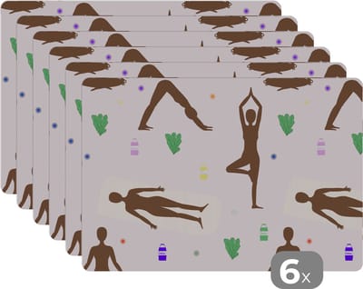 Placemat - Placemats kunststof - Yoga - Zen - Patronen - 45x30 cm - 6 stuks - Hittebestendig - Anti-Slip - Onderlegger - Afneembaar
