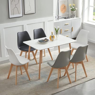 Eetkamergroep met 6 Stoelen en Witte Eettafel - Perfect voor Woonkamer, Keuken en Kantoor