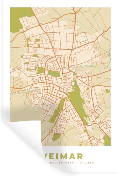 Muurstickers - Sticker Folie - Weimar - Stadskaart - Vintage - Plattegrond - Kaart - 20x30 cm - Plakfolie - Muurstickers Kinderkamer - Zelfklevend Behang - Zelfklevend behangpapier - Stickerfolie
