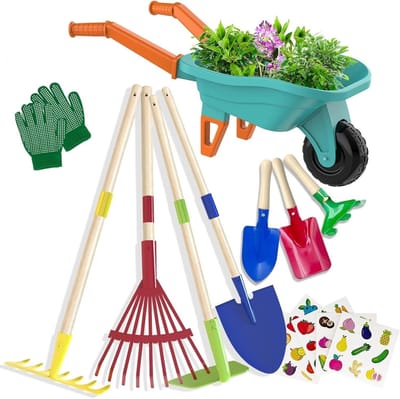 Kinder Tuingereedschap Set met Kruiwagen en Handschoenen