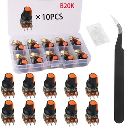 10x Potentiometer 20K Ohm B20K Enkele Lineaire Draaipotentiometer met Knoppen en Moeren