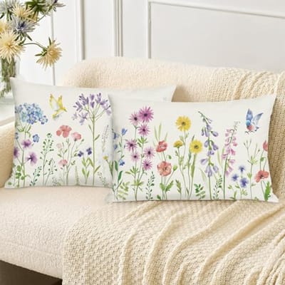 Set van 2 Decoratieve Kussenhoezen met Bloemen en Vogels - Zacht Velvet 30 x 50 cm voor Bank, Bed en Tuin Decoratie