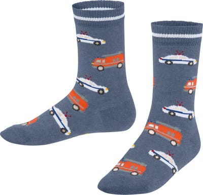 FALKE Police and Fire Cars gedessineerd katoen sokken kinderen blauw - maat 23-26