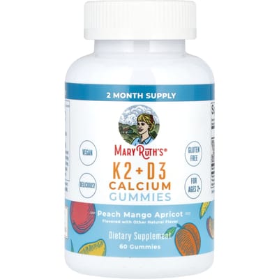 MaryRuth's, Gommes de Calcium K2 + D3, Saveurs Pêche, Mangue et Abricot, 60 Gommes