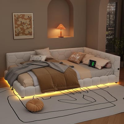 Slaapbank Dagbed 140 x 200 cm met Lattenbodem en Sfeerverlichting