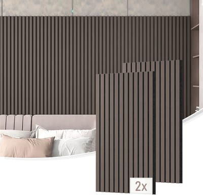 Froadp Akoestische panelen in walnootkleur, 3D-akoestische wandpanelen, akoestisch vilt, akoestische panelen met houtlook (set van 2, 120 x 60 cm) – geschikt voor woonkamers, kantoren, thuisbioscopen, keukens en werkkamers.