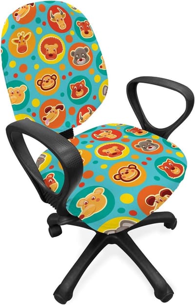 ABAKUHAUS Cartoon Dierenbureaustoel Hoes, Comic Fun Faces, Rekstof Decoratieve Beschermhoes, Meerkleurig
