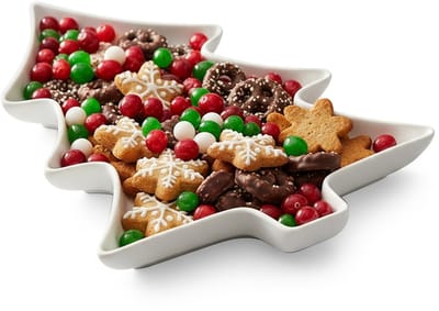 Serveerbord Porselein Wit Kerstboom 35x26x3 cm - Dienblad - Bord - Plateau