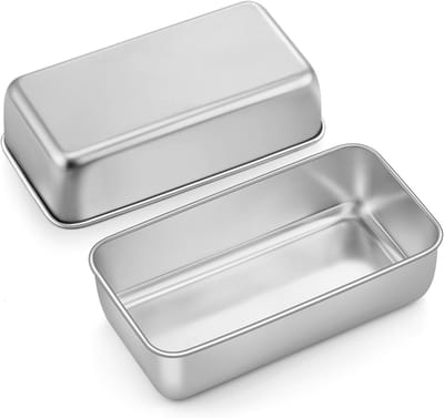 Set van 2 RVS Brooddozen Rectangular, Perfect voor Brood en Taart, Vaatwasmachinebestendig en Gezond, 23.5 x 12.5 x 6.5 cm, Ideaal voor Keukenopslag