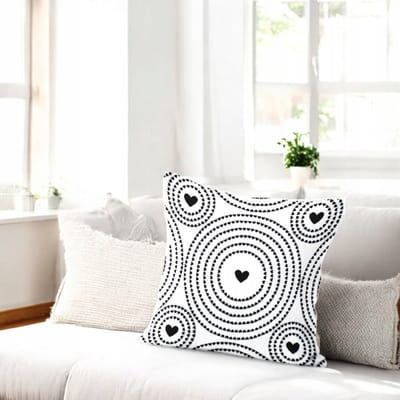 Decoratieve Kussenhoes 40x40cm - Zwart Wit Hartjes Geometrie