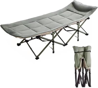 Opvouwbaar campingbed - Vouwbed met matras - Comfortabel buiten slapen - Geen montage nodig - Eenpersoons - Grijs