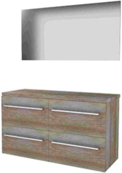 Basic-Line Basic 46 Badkamermeubelset - 120 x 46 cm - Met Grepen - 4 Lades - Wastafelblad - Spiegel - Scotch Oak
