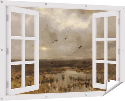Gards Tuinposter Doorkijk Het Moeras - Anton Mauve - 150x100 cm - Tuindoek - Tuindecoratie - Wanddecoratie buiten - Tuinschilderij