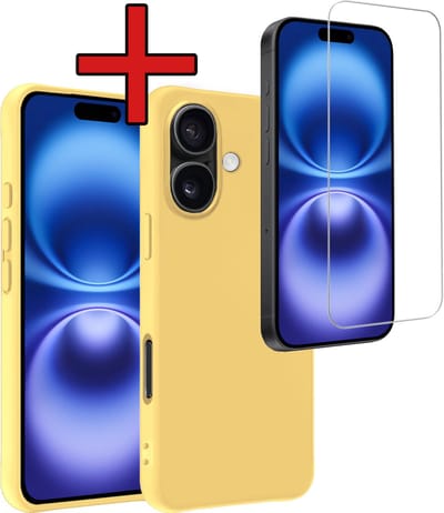 Hoesje - Met Screenprotector - Geschikt voor Apple iPhone 16 - Sterk & Shockproof - Telefoon Hoes - Back Cover - Siliconen Case - Telefoonhoes - Geel
