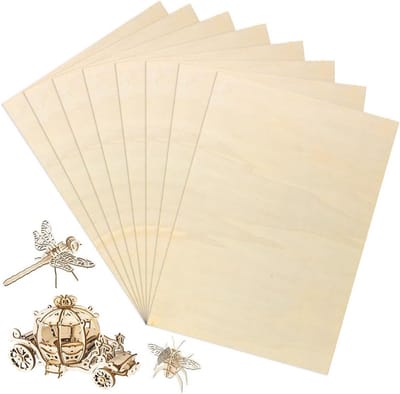 Lime Plywood A3, 420 x 297 x 3 mm, Geschikt voor Laserbewerking, Houtpanelen voor Creatief Klussen, Modelbouw en Schilderen, 8 Stuks