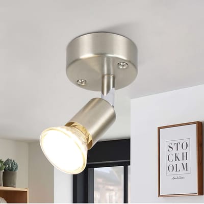 NETTLIFE Opbouwspot GU10 - 1-Lichts - nikkel - Vintage Plafondlamp - draaibar Plafondspot - voor Keuken | Hal | Woonkamer - Zonder lamp - L 7cm