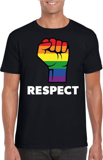 Respect LGBT shirt met regenboog vuist zwart heren - LGBT/ Homo shirts S