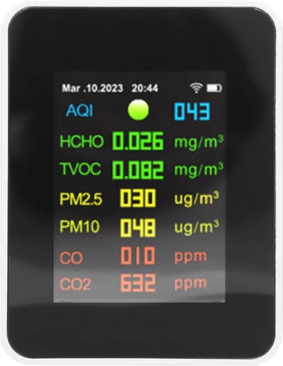 Jhubersproducts - Luchtkwaliteitsmonitor - Binnenluchtkwaliteit - Geavanceerde detectie - Kleur-LCD - Verontreinigingen - Temperatuur- en vochtigheids