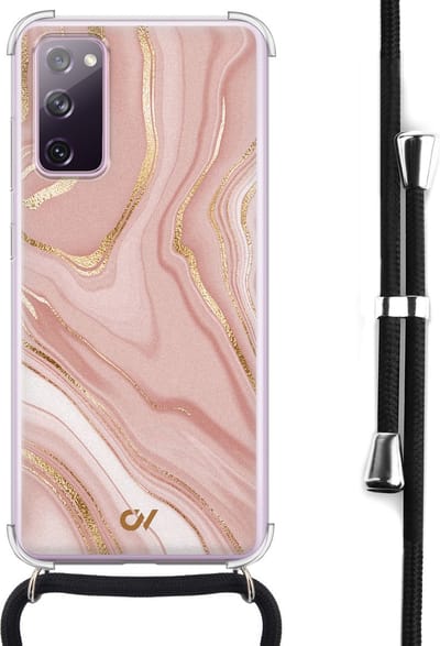Telefoonhoesje met koord geschikt voor Samsung S20 FE - Rose Marble - Inclusief koord - Transparant, Roze - - Crossbody beschermhoes - Met Telefoonketting
