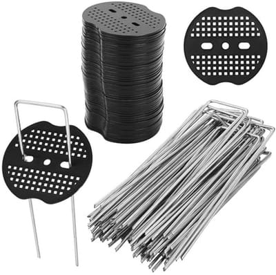 50 U-vormige grondspijkers met 50 spacers - 150 x 40 mm - Ø 2.5 mm voor tuin en groentetuin