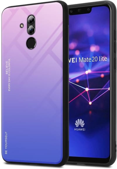 Cadorabo Hoesje geschikt voor Huawei MATE 20 LITE in ROZE - BLAUW - Tweekleurige beschermhoes van TPU-silicone Case Cover en achterzijde van gehard glas