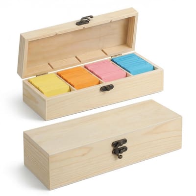 Dailygoods- Kaartenhouder met 4 vakken - Houten Visitekaartjeshouder - Opbergdoos voor Kantoor - Rustieke uitstraling - 25 x 9,5 x 6,5 cm
