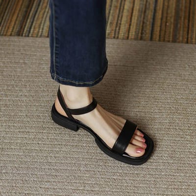 Zomer Dames Sandalen Lage Hakken Basic Echt Leer Beknopt Kantoor Grote Maten 35-42 Dames Casual Buitenschoenen 40 gray