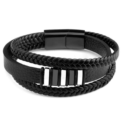 Di Lusso - Armband Walt - Rundsleder - Zwart - Heren - 22 cm