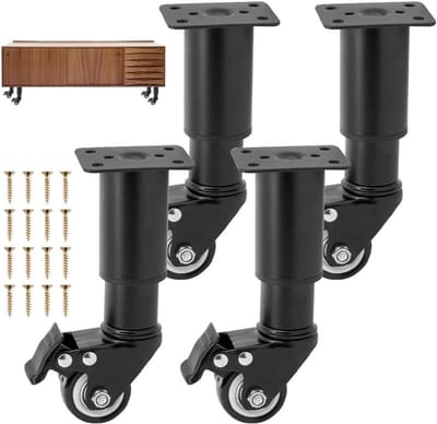 Verstelbare Meubelpoten - Tafelpoten Met Wielen - Meubels Verplaatsen - 360° Draaibare Wielen - 18-26 cm - Zwart