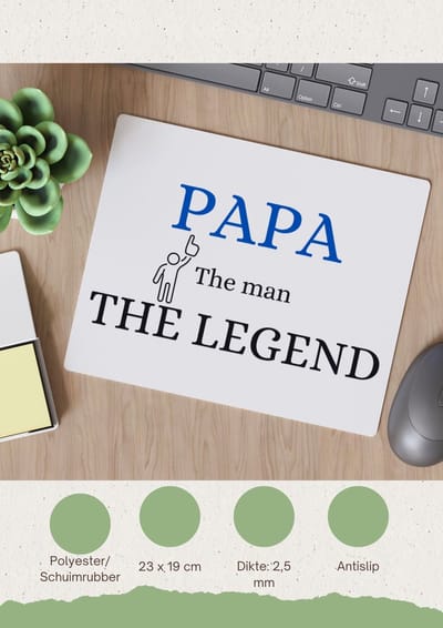 Akyol - papa the man the legend Muismat - Papa - cadeau papa - cadeau - verjaardag papa - vaderdag - 23 bij 19 cm