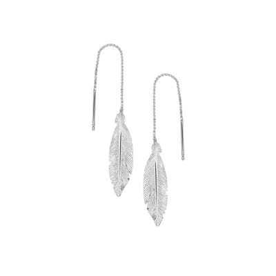 YO&NO - Oorbellen -  Zilver - Doortrekoorbellen - Veer - 28.5mm - Sieraden Vrouw  - Gerhodineerd - Zilver 925