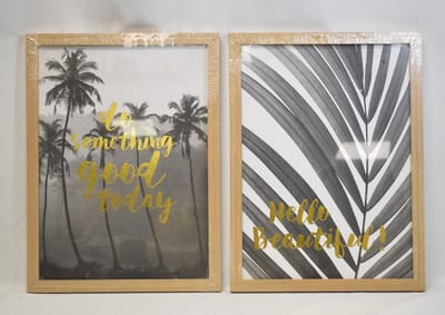 ZoeZo Design - 2 stuks - ingelijste poster - zwart - grijs - wit - gouden tekst - 40 x 30 cm per stuk - Hello Beautiful - Do Something Good Today - houten lijst