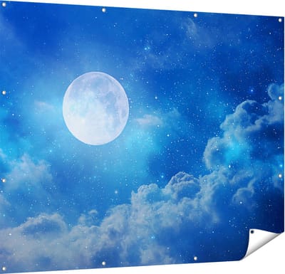 Gards Tuinposter Volle Maan in de Blauwe Hemel met Sterren - 150x120 cm - Tuindoek - Tuindecoratie - Wanddecoratie buiten - Tuinschilderij