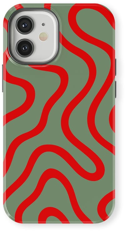 DripCase Curvy Lines Hoesje geschikt voor iPhone 12 | Backcover met Mag | Design Tough Case geschikt voor iPhone 12 Crimson Terrain