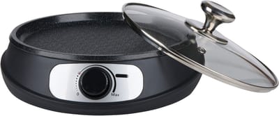 All Ride Teppanyaki Bakplaat 24V - Elektrische Pan met Deksel - Bakplaat Elektrisch Ø26cm - Grillplaat voor Camper en Vrachtwagen - 250W - met Houten Spatel