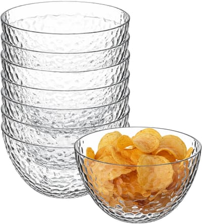 5Five Kommetjes / serveer schaaltjes - 8x - transparant met relief - kunststof - Dia 14 cm - stapelbaar