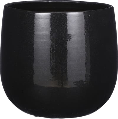 Mica Decorations Plantenpot/bloempot - keramiek - zwart - licht gevlekt - D25 x H20 cm