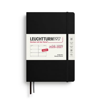Leuchtturm1917 - Agenda - 18 maanden - 2026/2027 - Weekly Planner - Harde kaft - Zwart - A5 formaat - Medium
