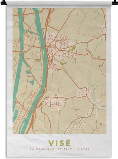 Wandkleed - Wanddoek - Plattegrond - België - Kaart - Vintage - Visé - Stadskaart - 120x180 cm - Wandtapijt