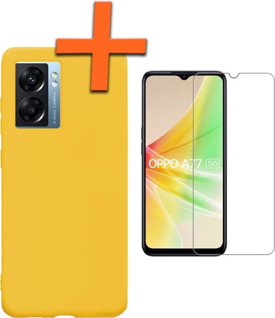 Hoes - Met Screenprotector - Geschikt voor OPPO A77 - Sterk & Shockproof - Back Cover - Siliconen Case - Telefoon Hoes - Geel