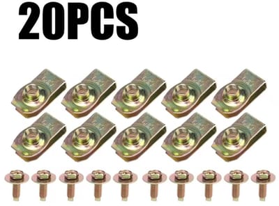 10 Set (20 stuks) Zelftappende U-Vorm Clip & Schroef Set – M6 Auto Bevestigingsmateriaal voor Motorkap, Bumper, Spatbord en Interieurpanelen