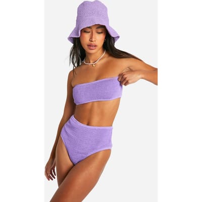 boohoo Dames Premium Crinkle Bikini Slip met Hoge Taille | Lila | Maat: 34